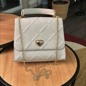 Betsey Johnson Cream Quilted Crossbody Bag with Gold Chain
